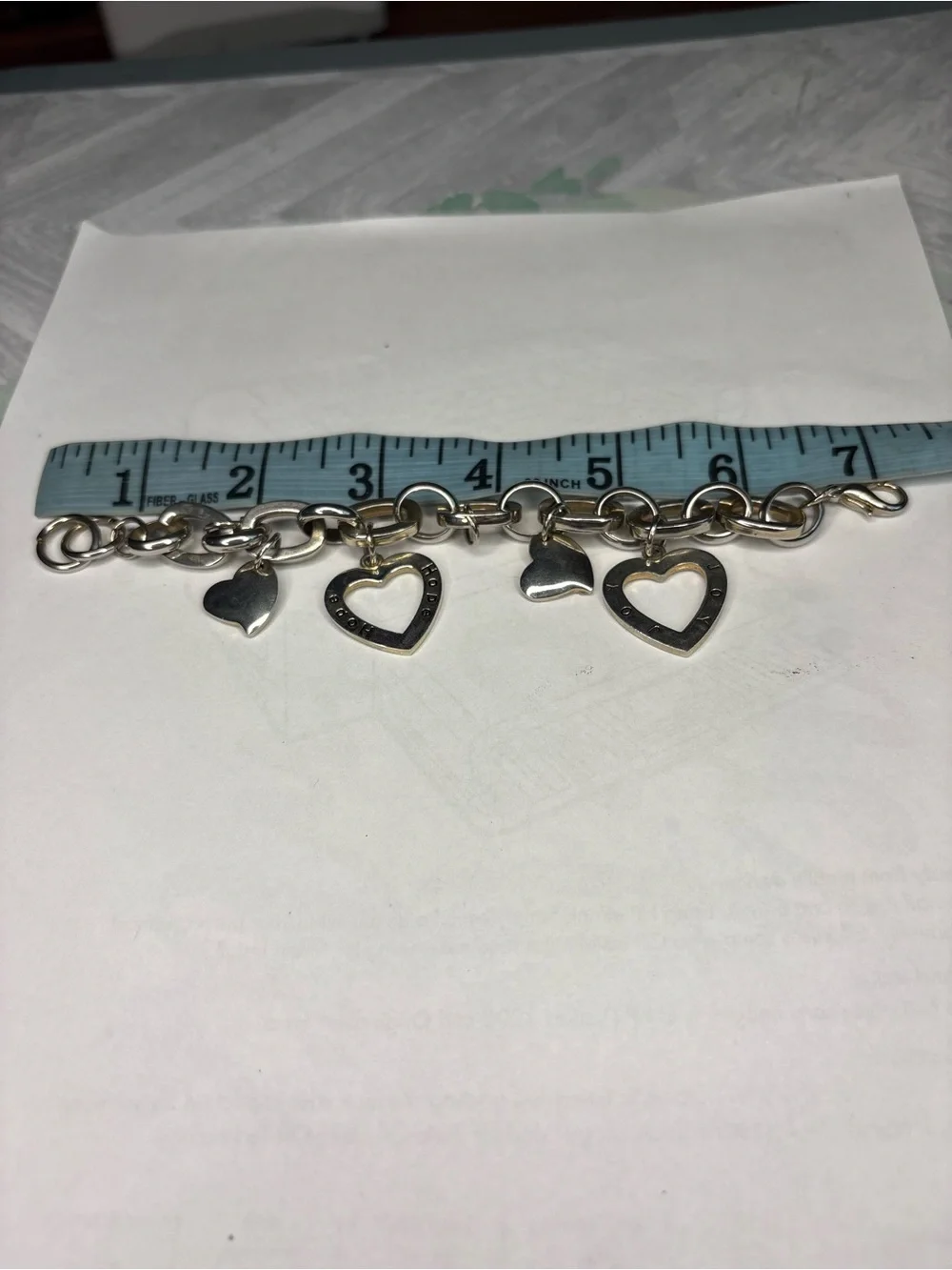 Chunky Heart Charm Bracelet Hope Joy Inspirational Silver Tone Jewelry